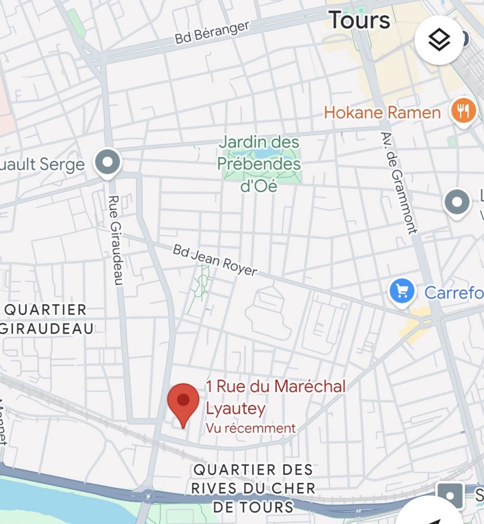 Carte des cours de Pilates à Tours centre 